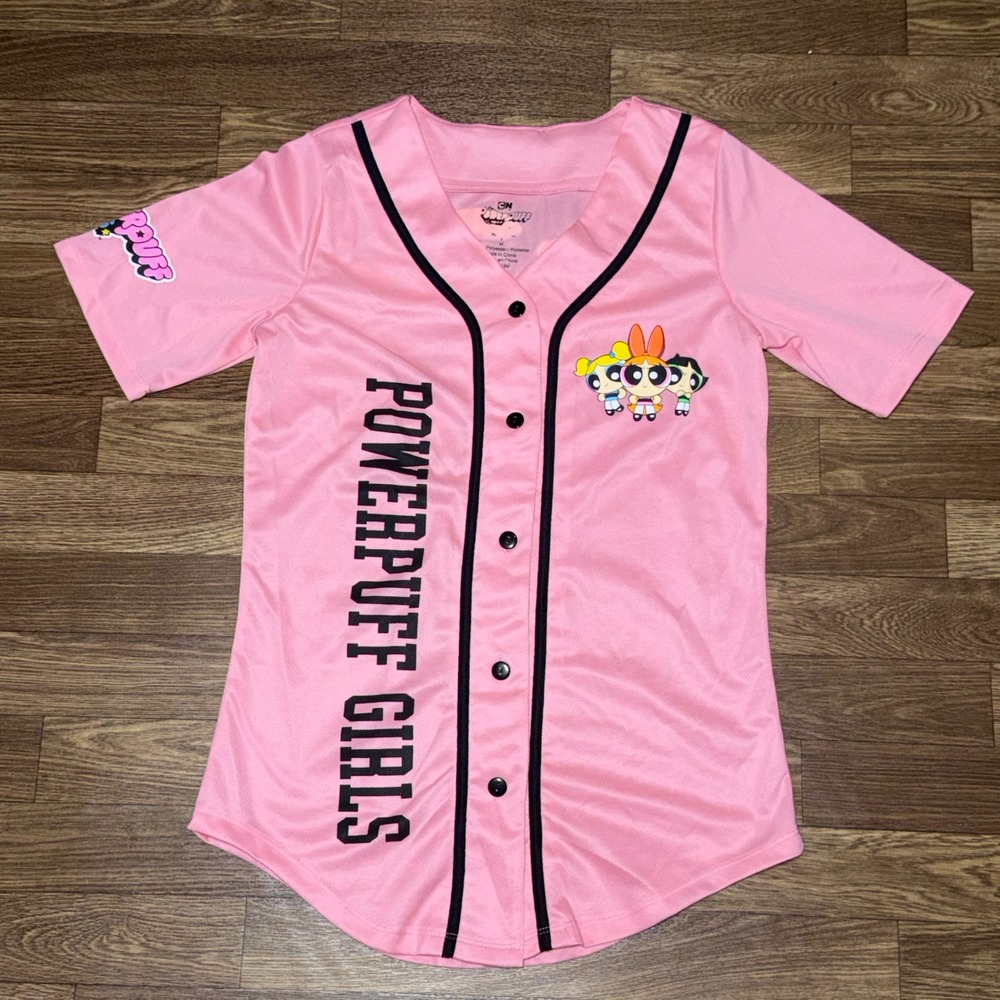 Powerpuff Girls Pink Baseball Jersey Button cartoon Network Y2K Kawaii size Med